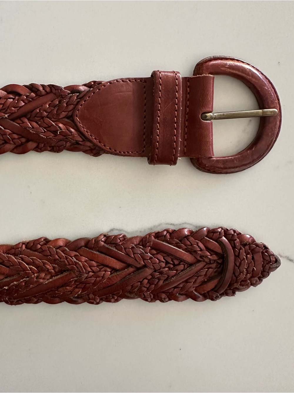 Vintage Nordstrom Braided and Woven Wide Width Leather Belt in Warm Brown Medium